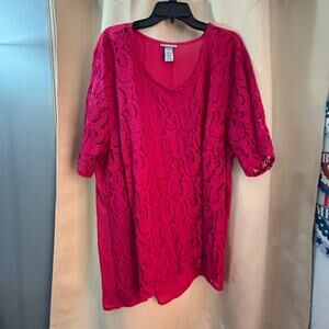 Maggie Barnes for Catherines 4X Fuchsia Lace Overlay Top
